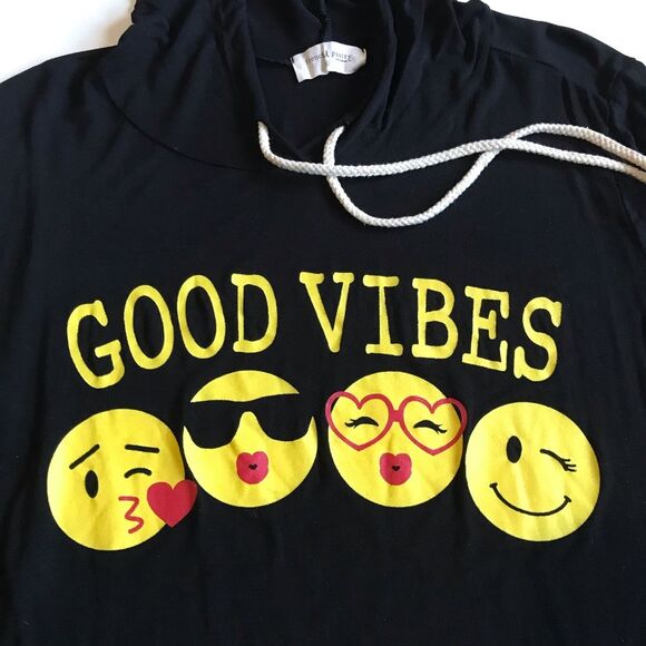 French Pastry Good Vibes L/S Tee Hoodie Emojis Black Sz XL - Picture 4 of 9